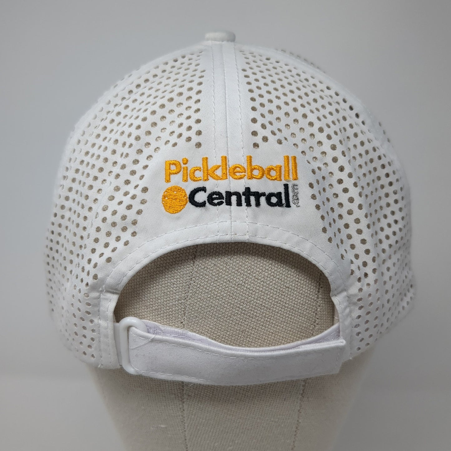 Pickleball Central Strapback Hat White One Size Adjustable Laser Cut