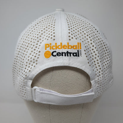 Pickleball Central Strapback Hat White One Size Adjustable Laser Cut