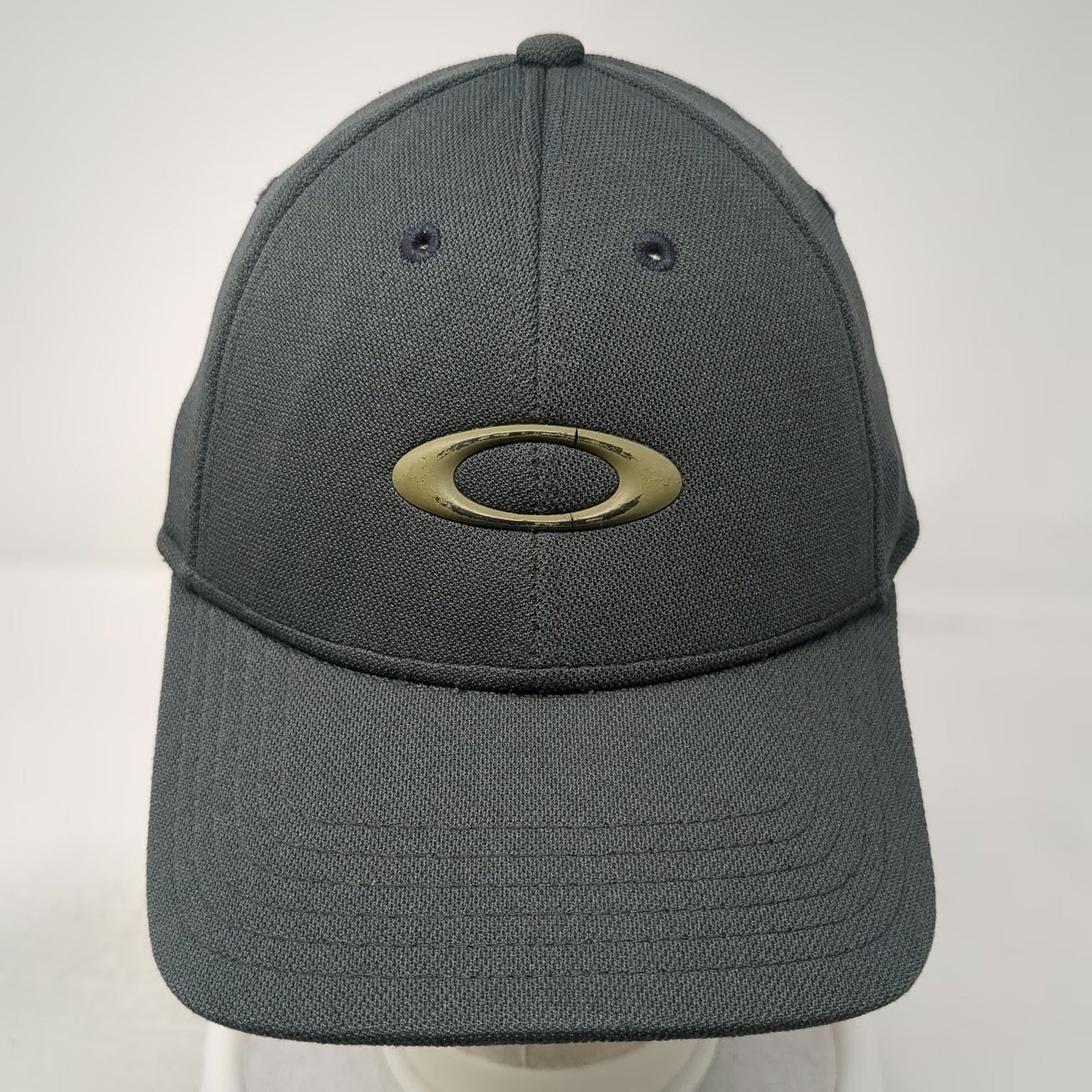 Oakley Baseball Cap Gray M Flexfit Metallic Logo Classic Mid Mesh Texture hat
