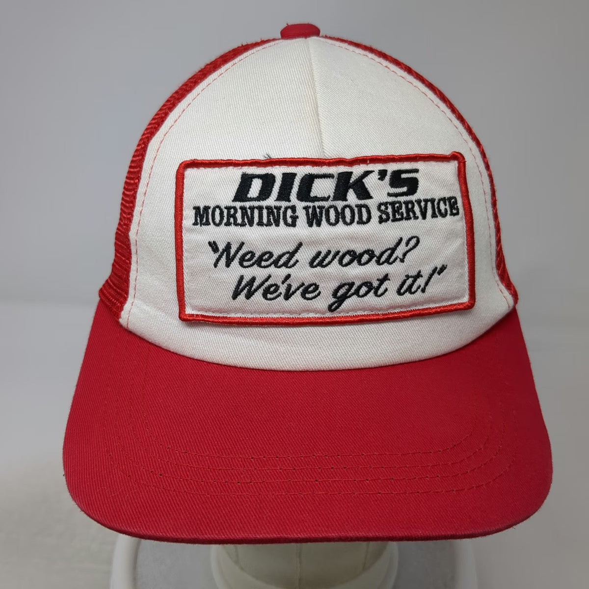 Spirit Trucker Hat Red White One Size Snapback Novelty Dick's Morning Wood Gag
