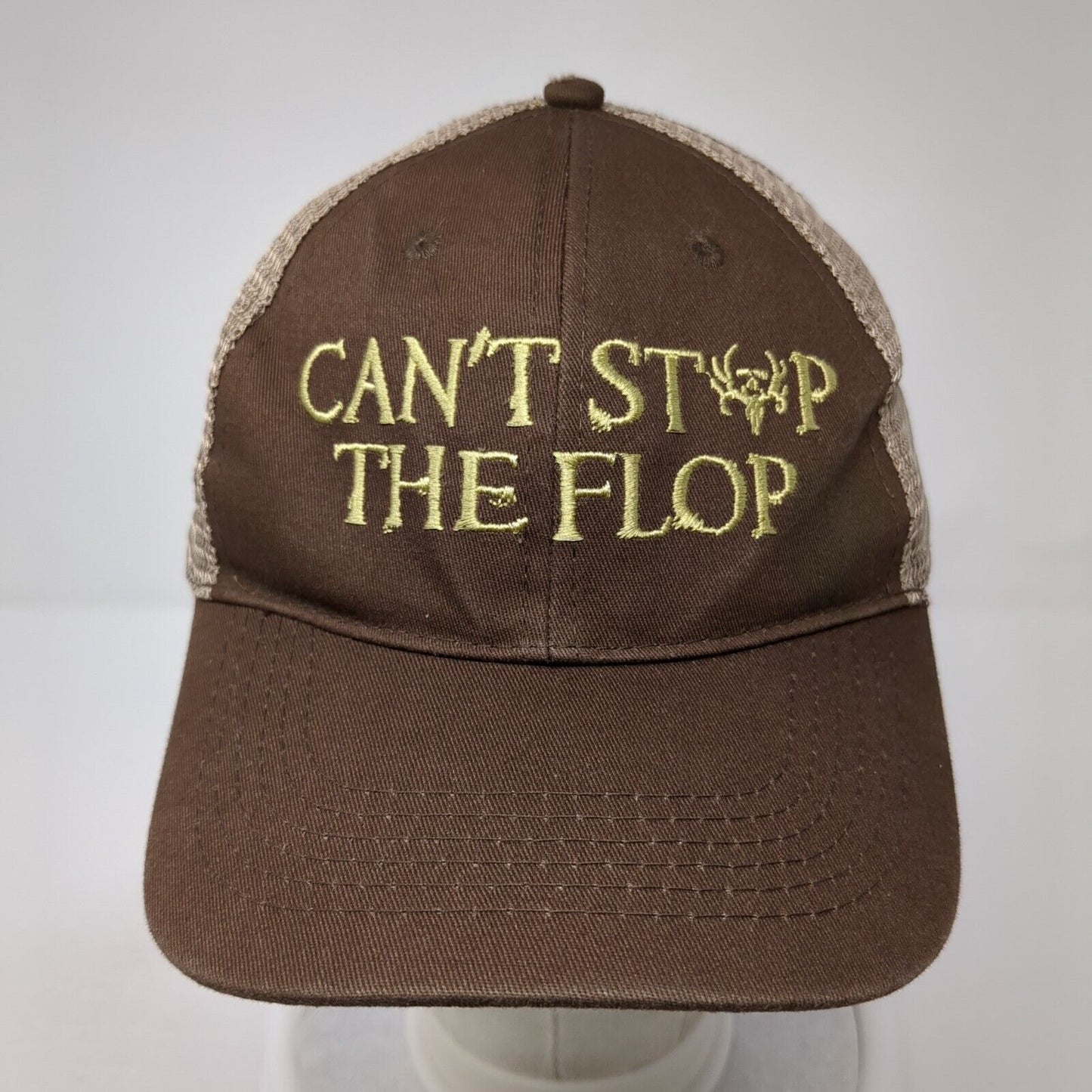 Can't Stop The Flop Snapback Trucker Hat Brown One Size Mesh Back