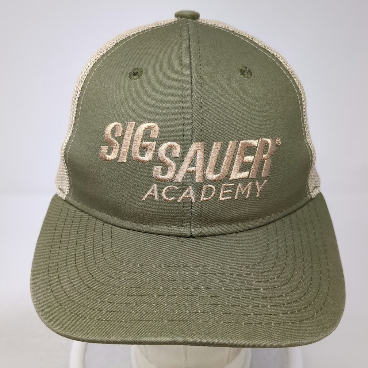 Sig Sauer Academy Hat Green One Size Baseball Cap Mesh Back Strapback Beige Logo