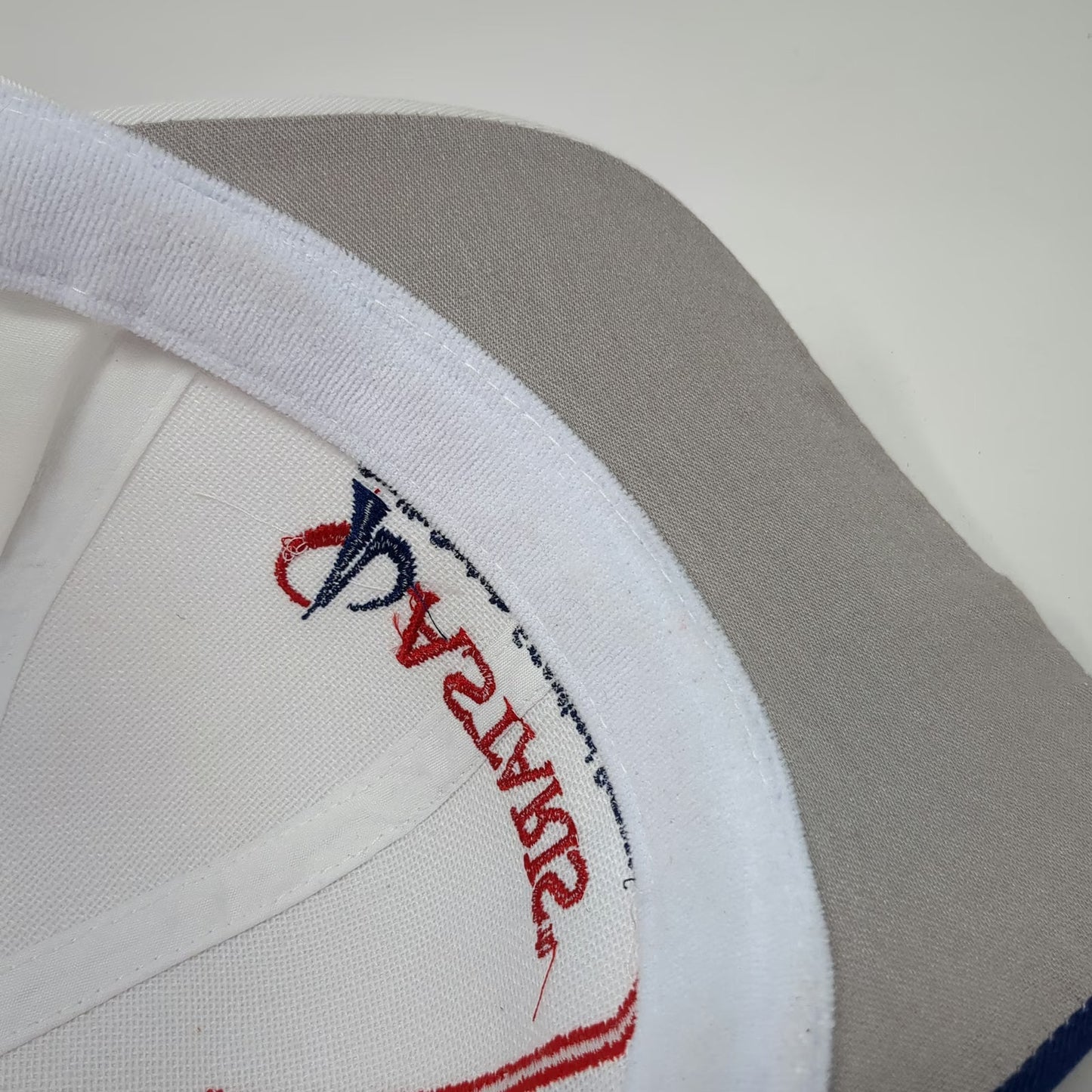 Kati Baseball Cap White Blue Red Astaris Logo Graphic Slideback Hat Sharktooth