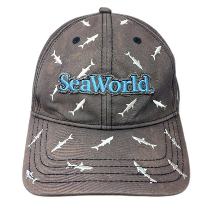 SeaWorld Baseball Cap Blue One Size Sharks Embroidered Cotton Slideback Hat