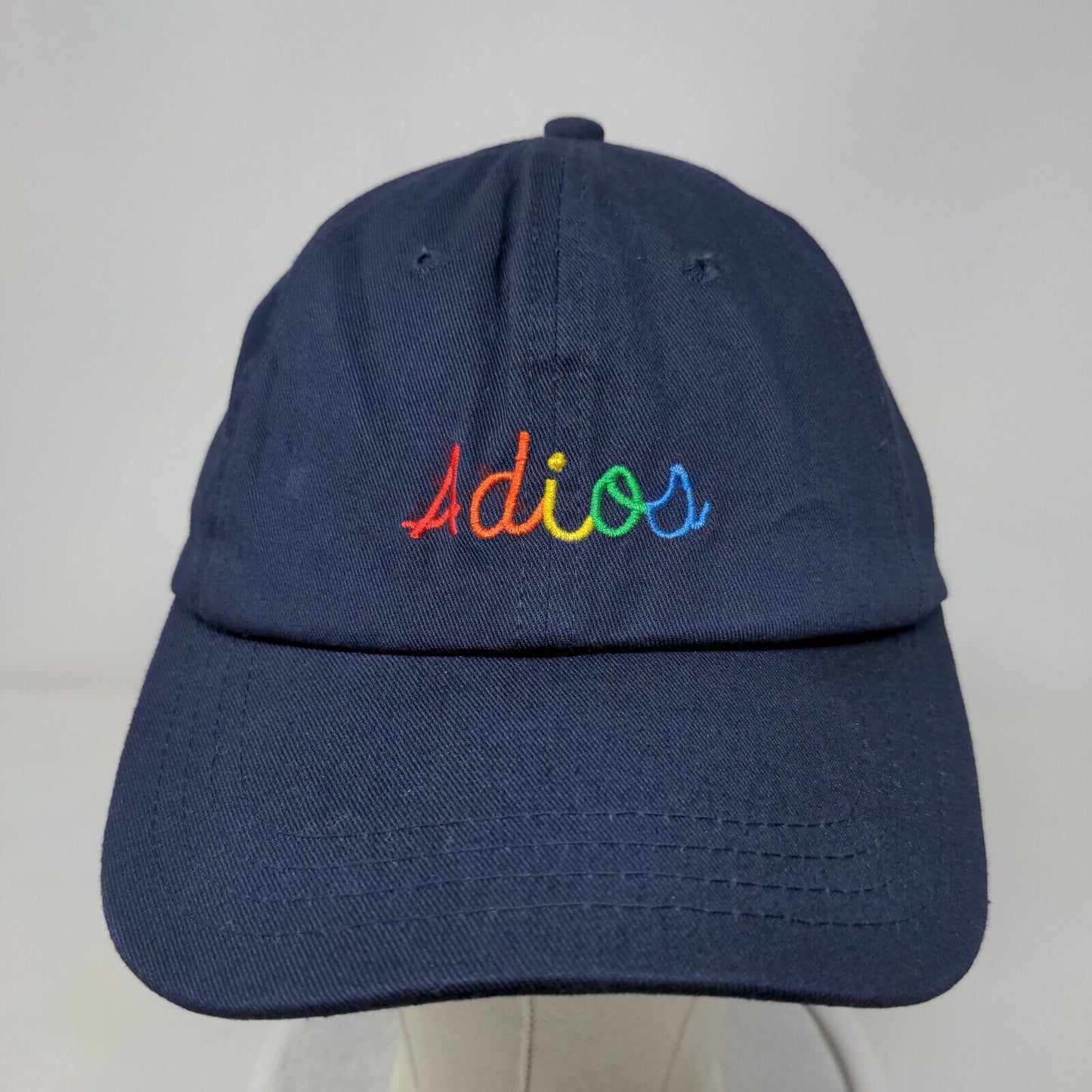 Adios Slideback Hat Blue One Size Embroidered Rainbow Lettering 6 Panel