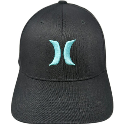 Hurley Baseball Cap Black XL Fitted Flexfit Embroidered Blue Logo Athletic Hat