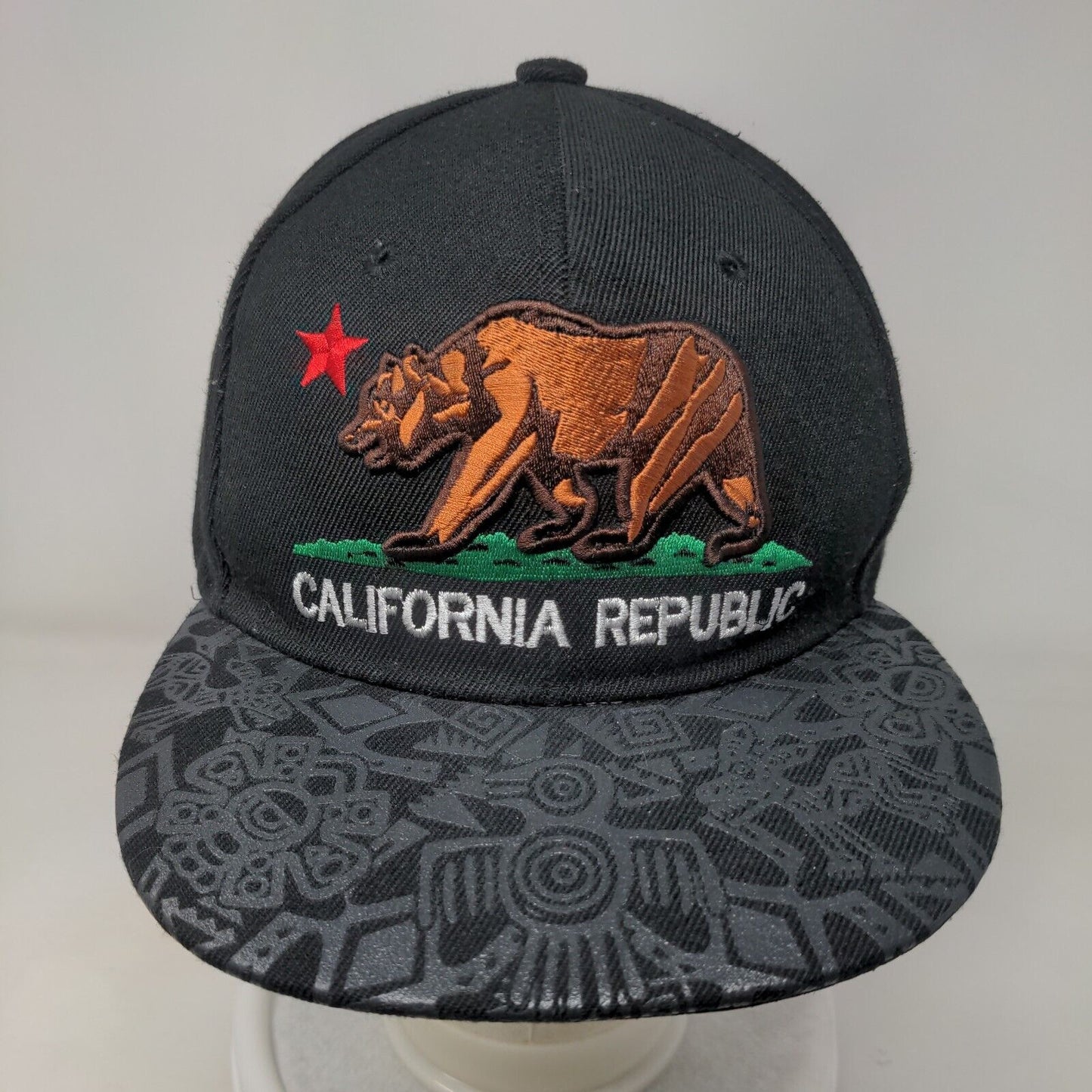 California Republic Snapback Hat Black One Size Adjustable Embroidered Big Bear