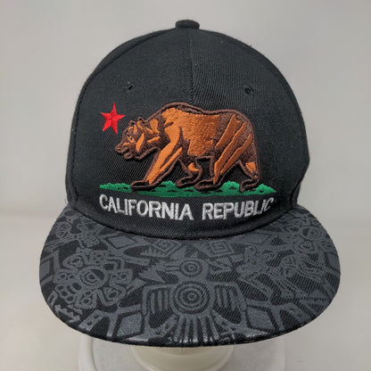 California Republic Snapback Hat Black One Size Adjustable Embroidered Big Bear