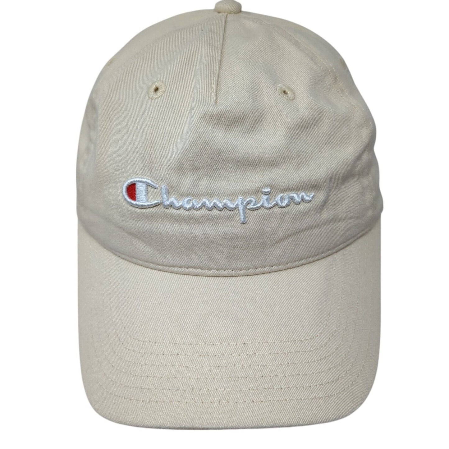 Champion Slideback Hat Tan One Size Adjustable Embroidered Vented Holes 6 Panel