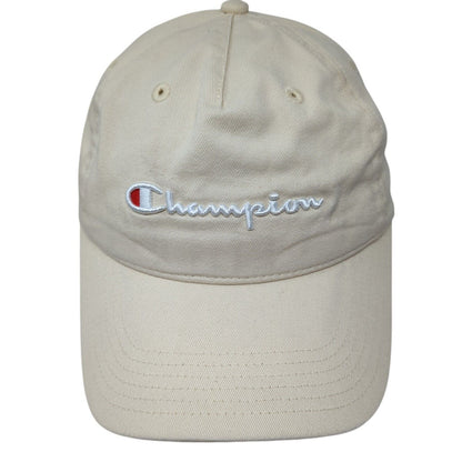 Champion Slideback Hat Tan One Size Adjustable Embroidered Vented Holes 6 Panel