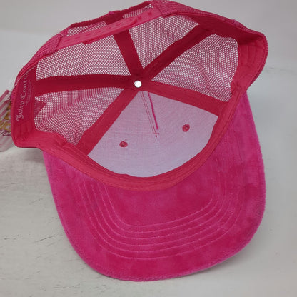 Juicy Couture Trucker Hat Pink One Size Velour Rhinestone Logo Snapback