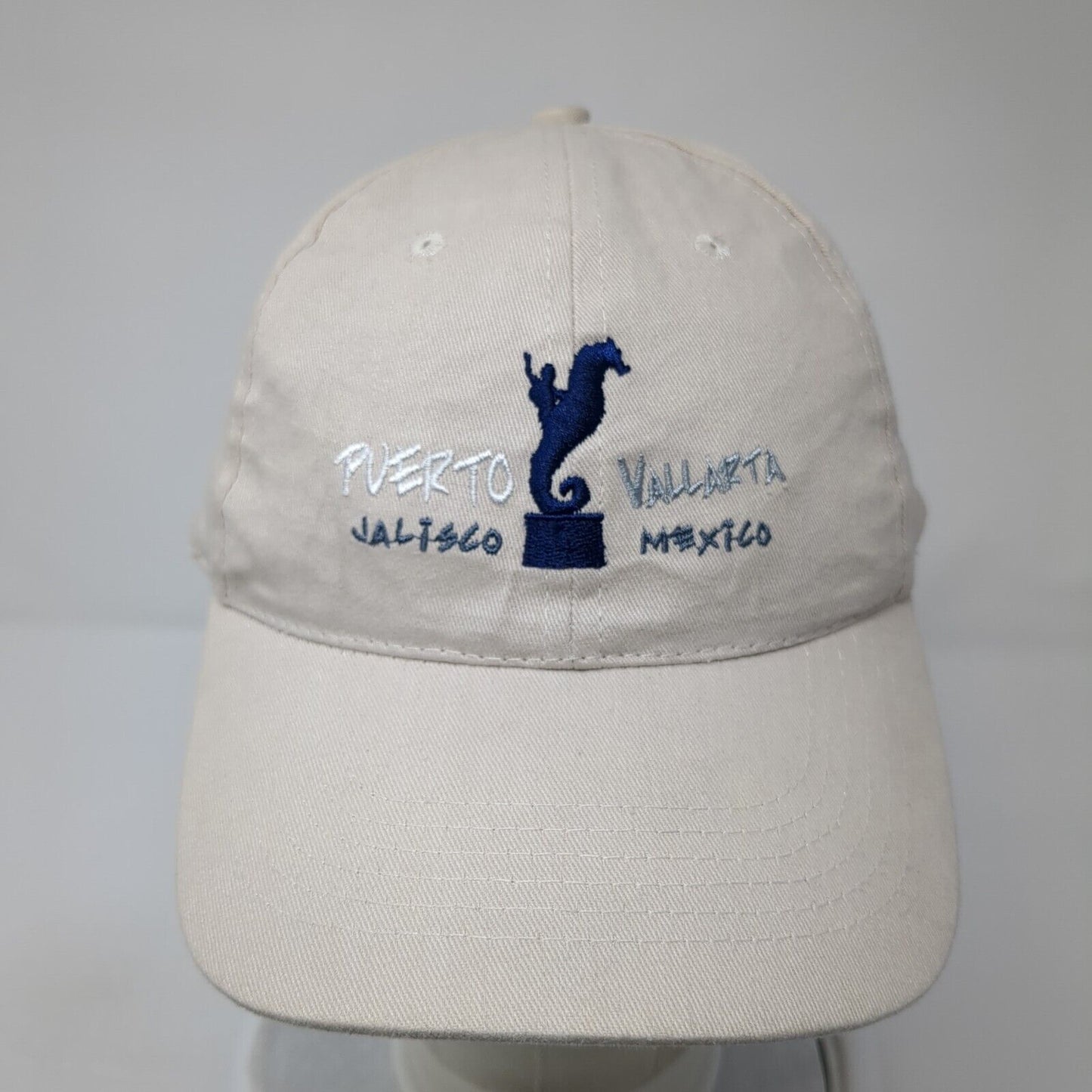 Puerto Vallarta Strapback Hat Tan One Size Adjustable Embroidered
