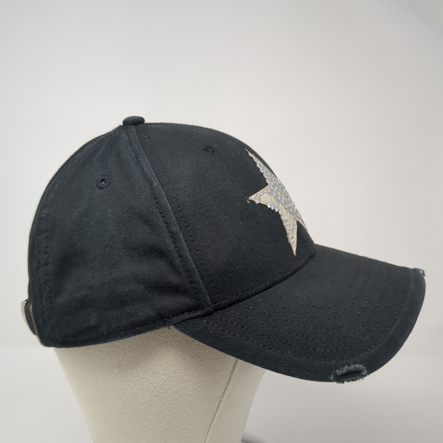 Star Slideback Baseball Cap Black One Size Adjustable Distressed Royal Plush