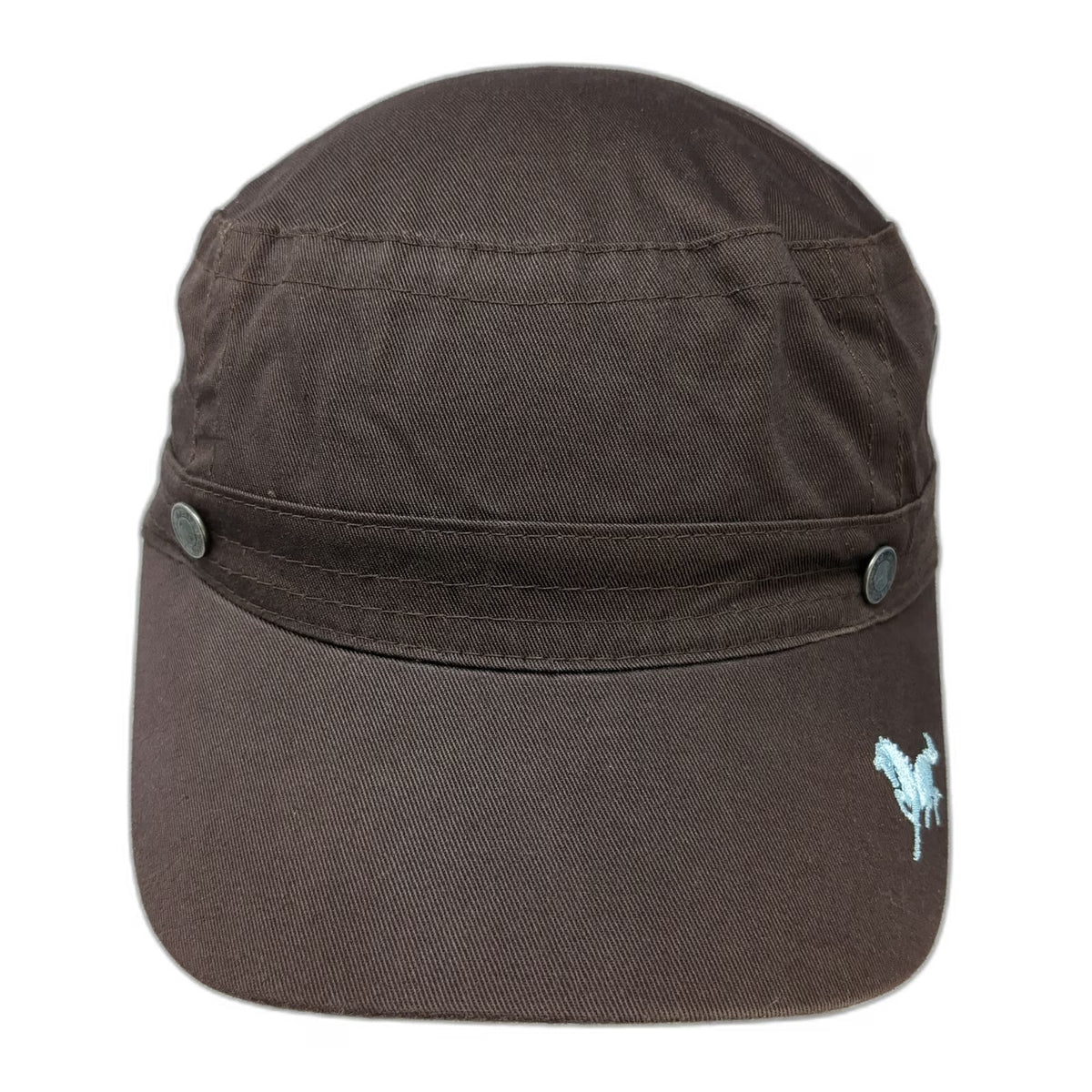 Isotoner Army Cap Brown One Size Horse Embroidery Elastic Back Hat Flat Top