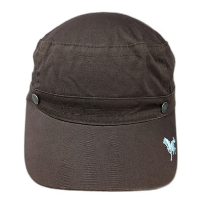Isotoner Army Cap Brown One Size Horse Embroidery Elastic Back Hat Flat Top