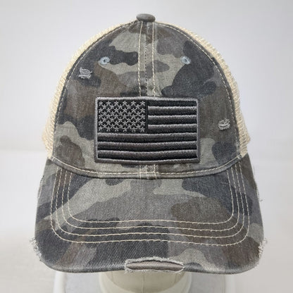 C.C Baseball Cap Gray One Size Distressed Camo American Flag Mesh Adjustable Hat