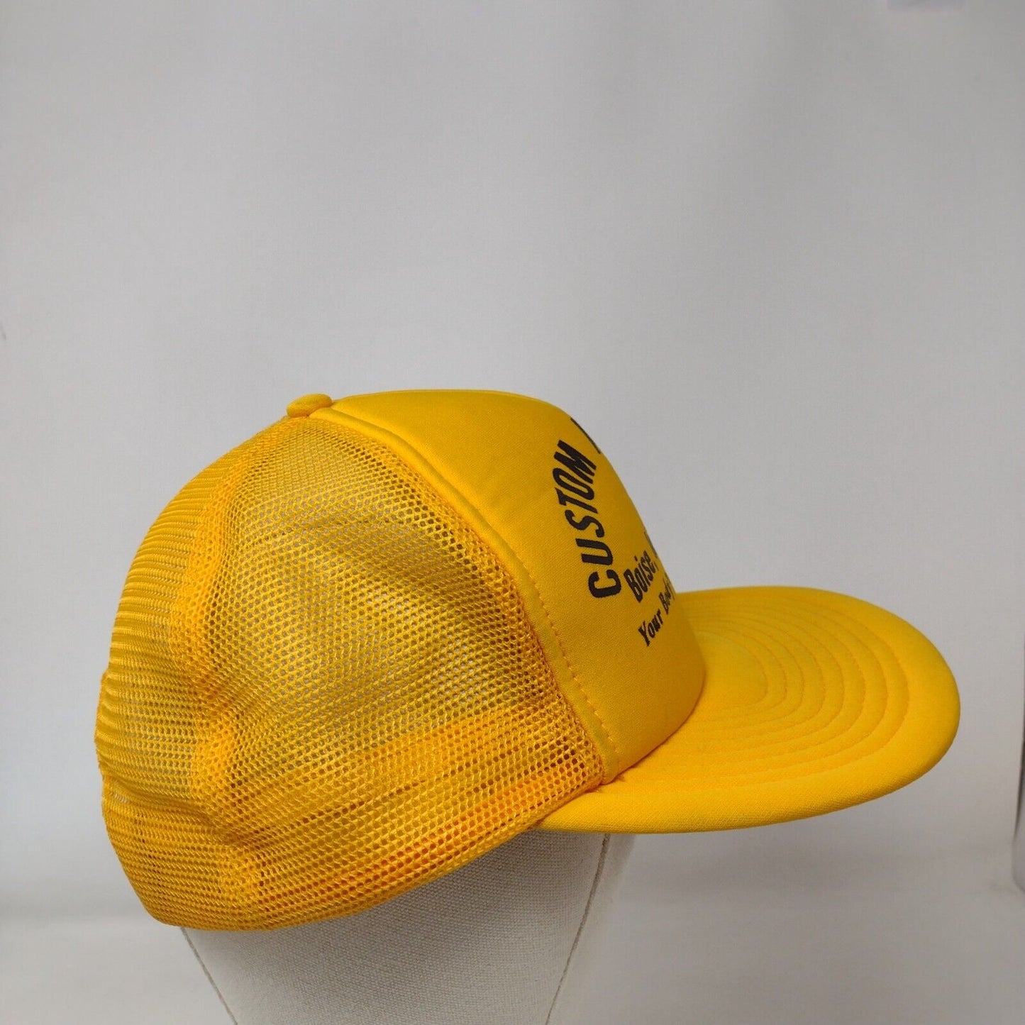 Custom Auto Body Boise Idaho Snapback Trucker Hat Yellow OSFA Mesh Back Vintage