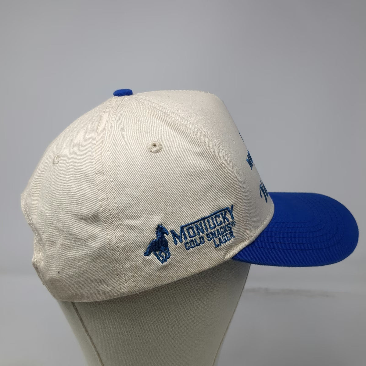 White Blue 5 Panel Hat One Size Montucky Cold Snacks Yeehaw Inn Snapback Beer