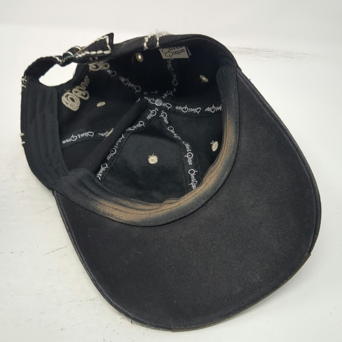 Olive & Pique Baseball Cap Hat Brown Black White OSFM Fleur De Lis Rhinestones