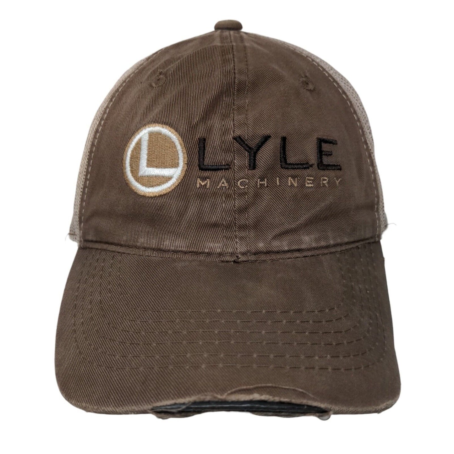 Lyle Machinery Strapback Mesh Back Trucker Hat Brown One Size Embroidered