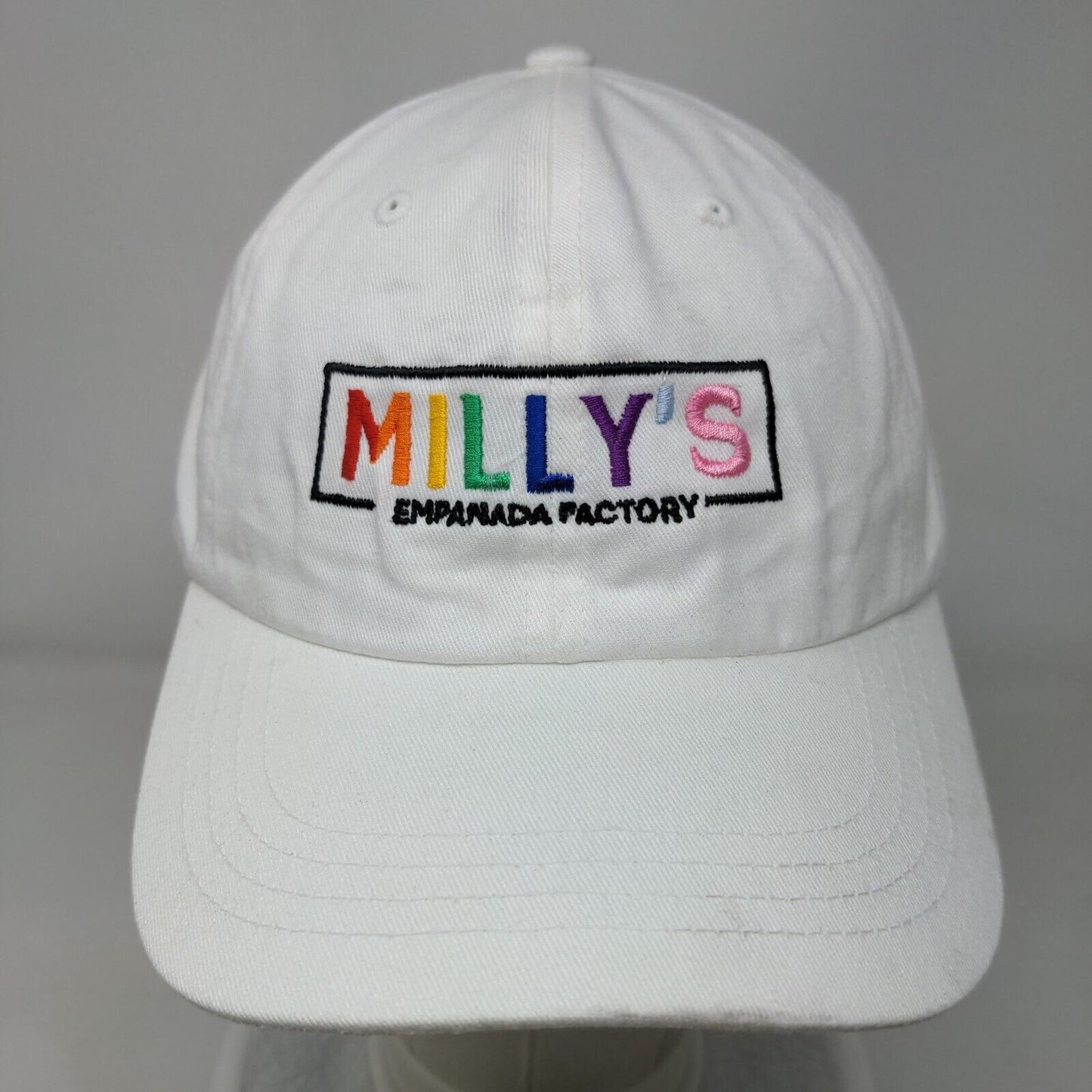 Milly's Empanada Factory Slideback Hat White One Size Embroidered
