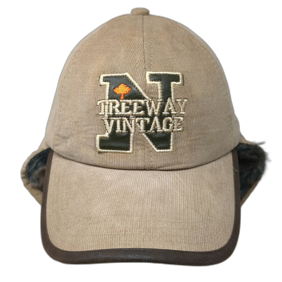 Beige Trapper Cap One Size Hat Ear Flaps Corduroy Harvard Western Treeway