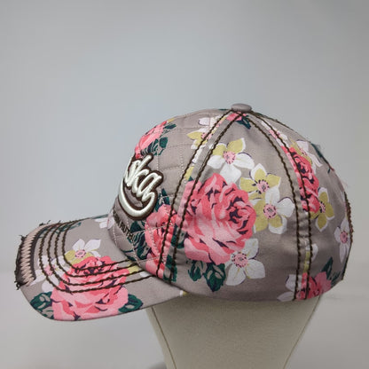 Robin Ruth 5 Panel Hat Gray Pink Floral Alaska Quilted Distressed One Size