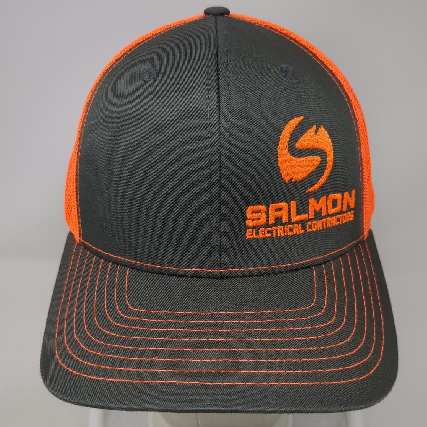 Richardson 112 Trucker Hat Salmon Electrical Contractors Gray Orange OSFM Mesh