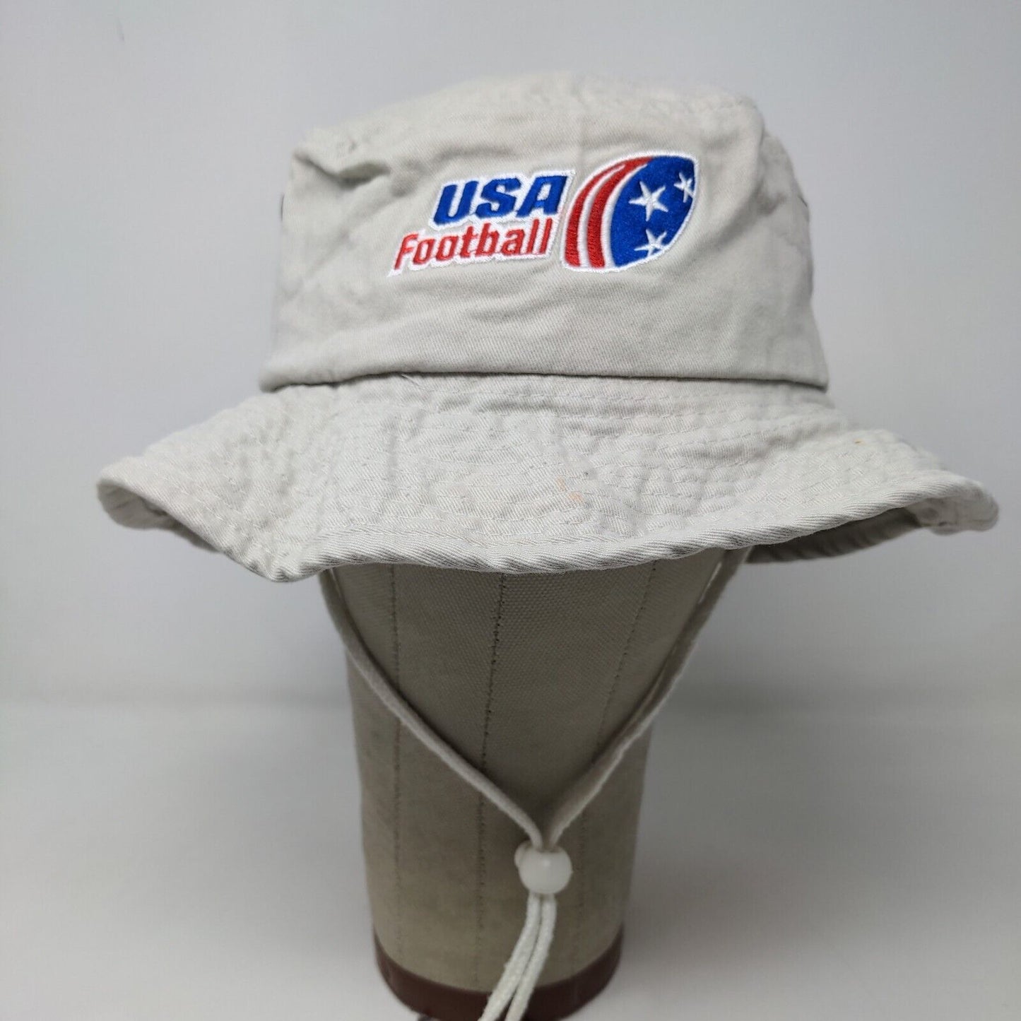 USA Football Men's Bucket Hat Gray Chin Strap 100% Cotton Embroidered Logo