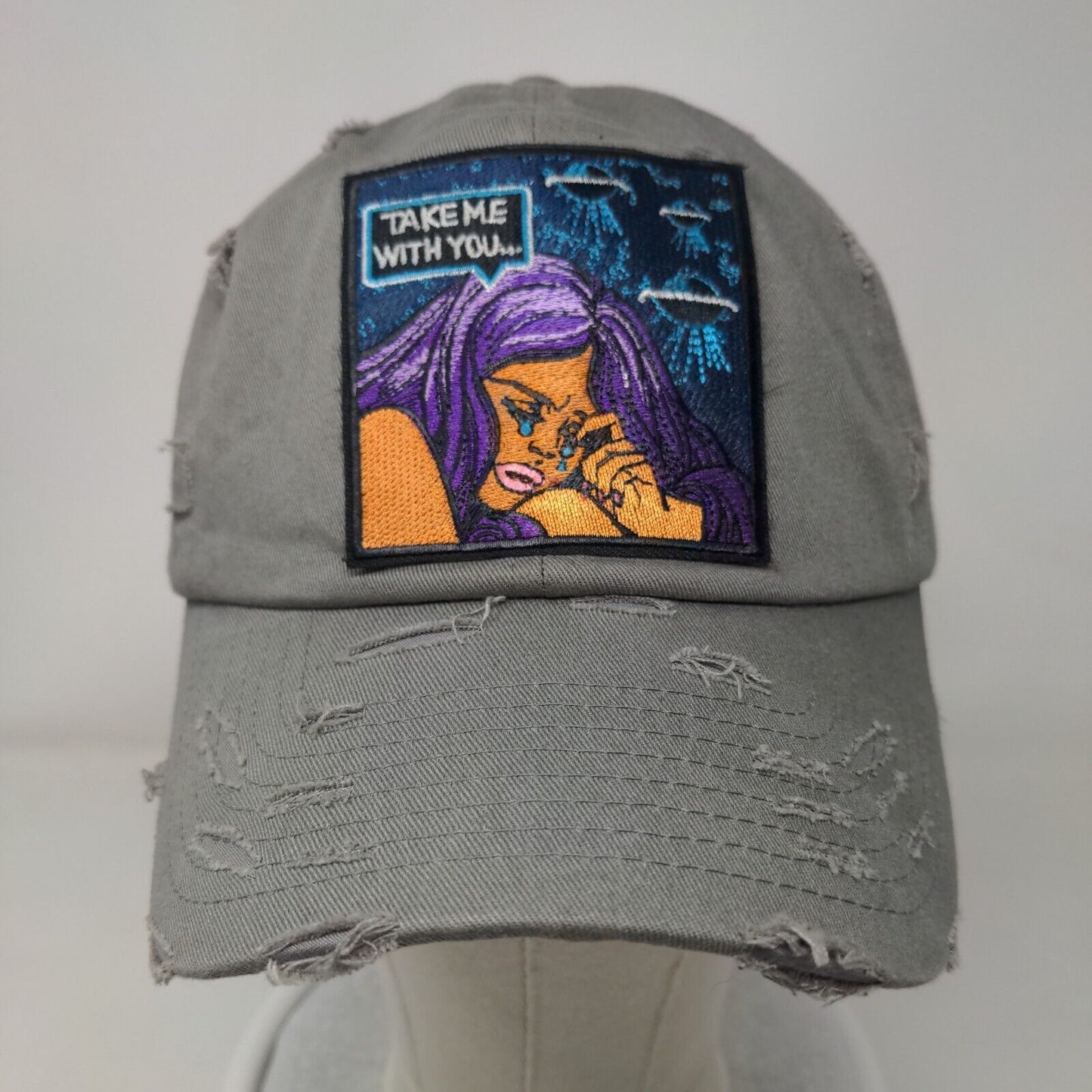 Take Me With You Slideback Hat Gray OSFA Adjustable Embroidered Distressed