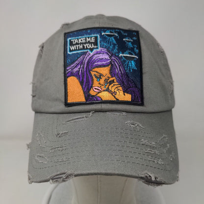 Take Me With You Slideback Hat Gray OSFA Adjustable Embroidered Distressed