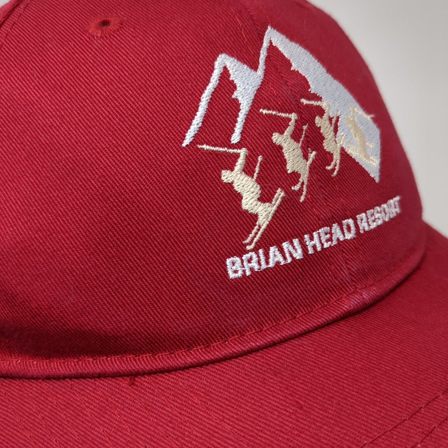 Brian Head Resort Strapback Hat Red OS Adjustable Embroidered Port & Company