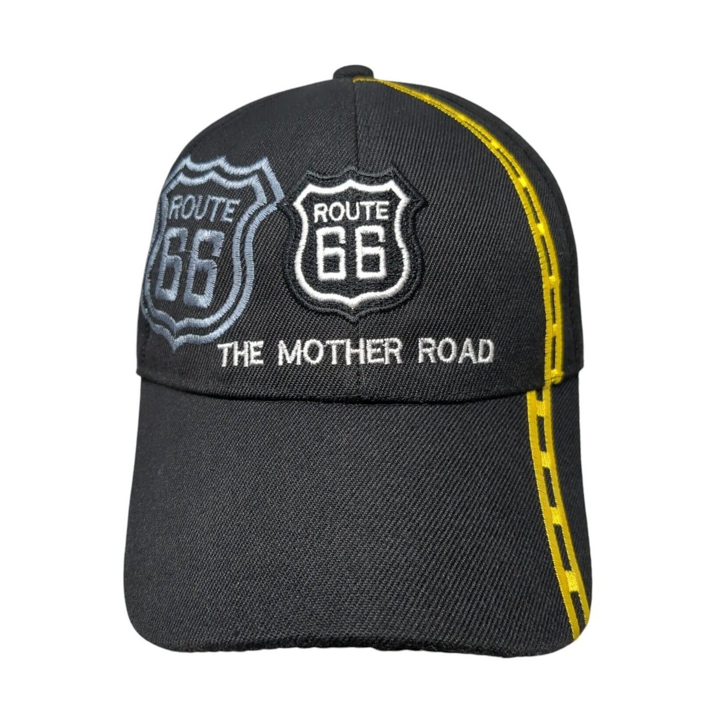 Route 66 The Mother Road Strapback Hat Black One Size Adjustable Embroidered