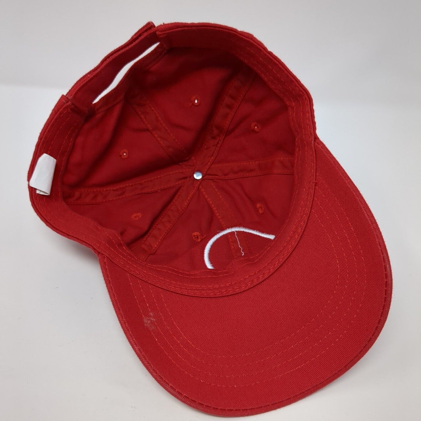 Red Hat Strapback Hat Red One Size Adjustable Embroidered Vented Holes 6 Panel