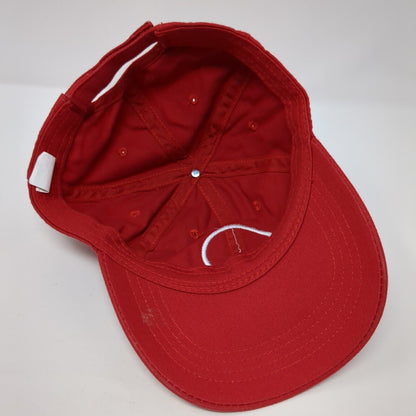 Red Hat Strapback Hat Red One Size Adjustable Embroidered Vented Holes 6 Panel