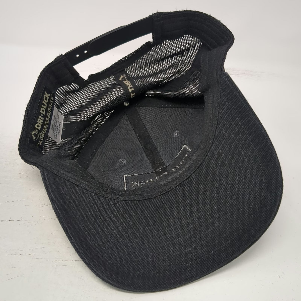 DRI DUCK Trucker Hat Black Gray One Size Mesh Back Snapback Patch Canvas Rugged