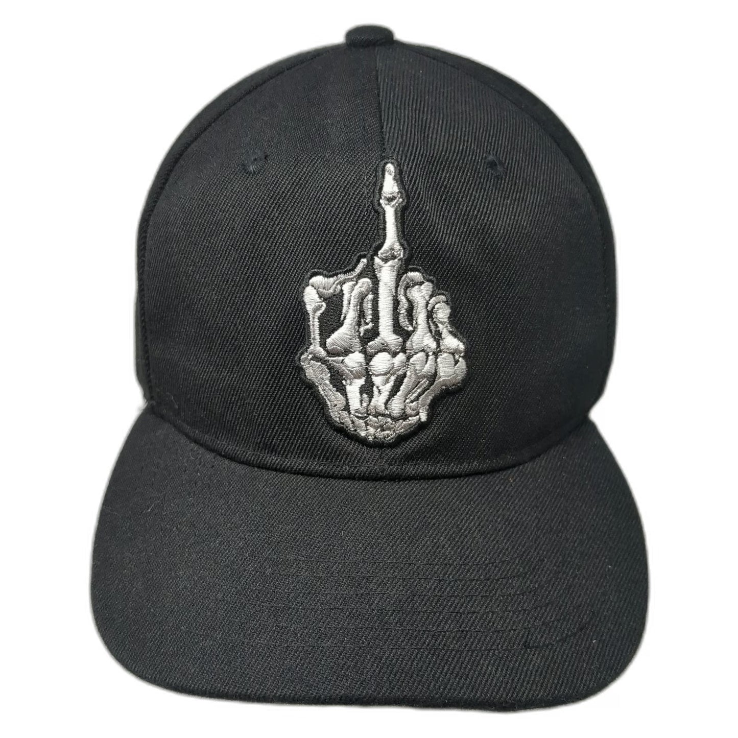 Joycap Snapback Hat Black One Size Skeleton Middle Finger Acrylic Graphic