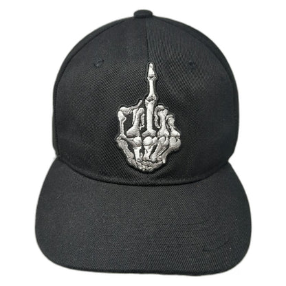 Joycap Snapback Hat Black One Size Skeleton Middle Finger Acrylic Graphic