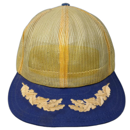 Louisville Mfg Co Trucker Hat Yellow Blue OSFM Scrambled Eggs Oak Leaf Vintage