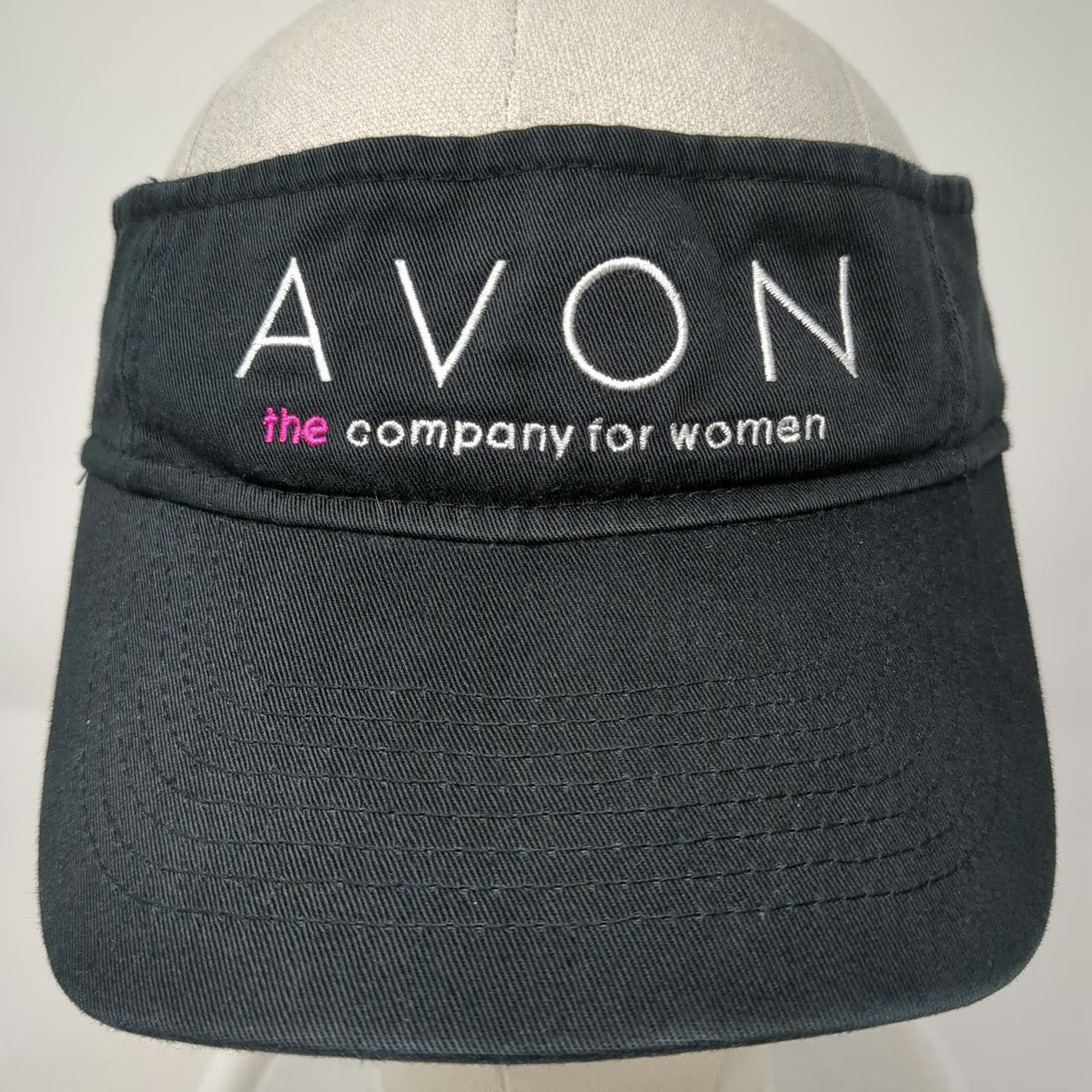 KC Caps Avon Brand Visor Black One Size Cotton Strapback Hat Logo Embroidery