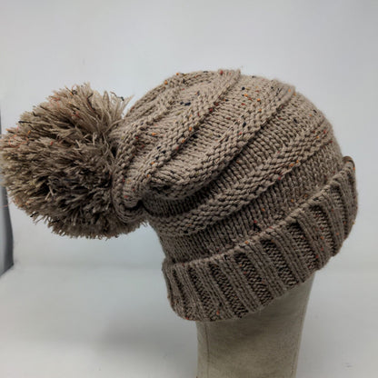 C.C. Exclusives Women's Knit Beanie Hat Cap Brown 100% Acrylic Big Pom Pom