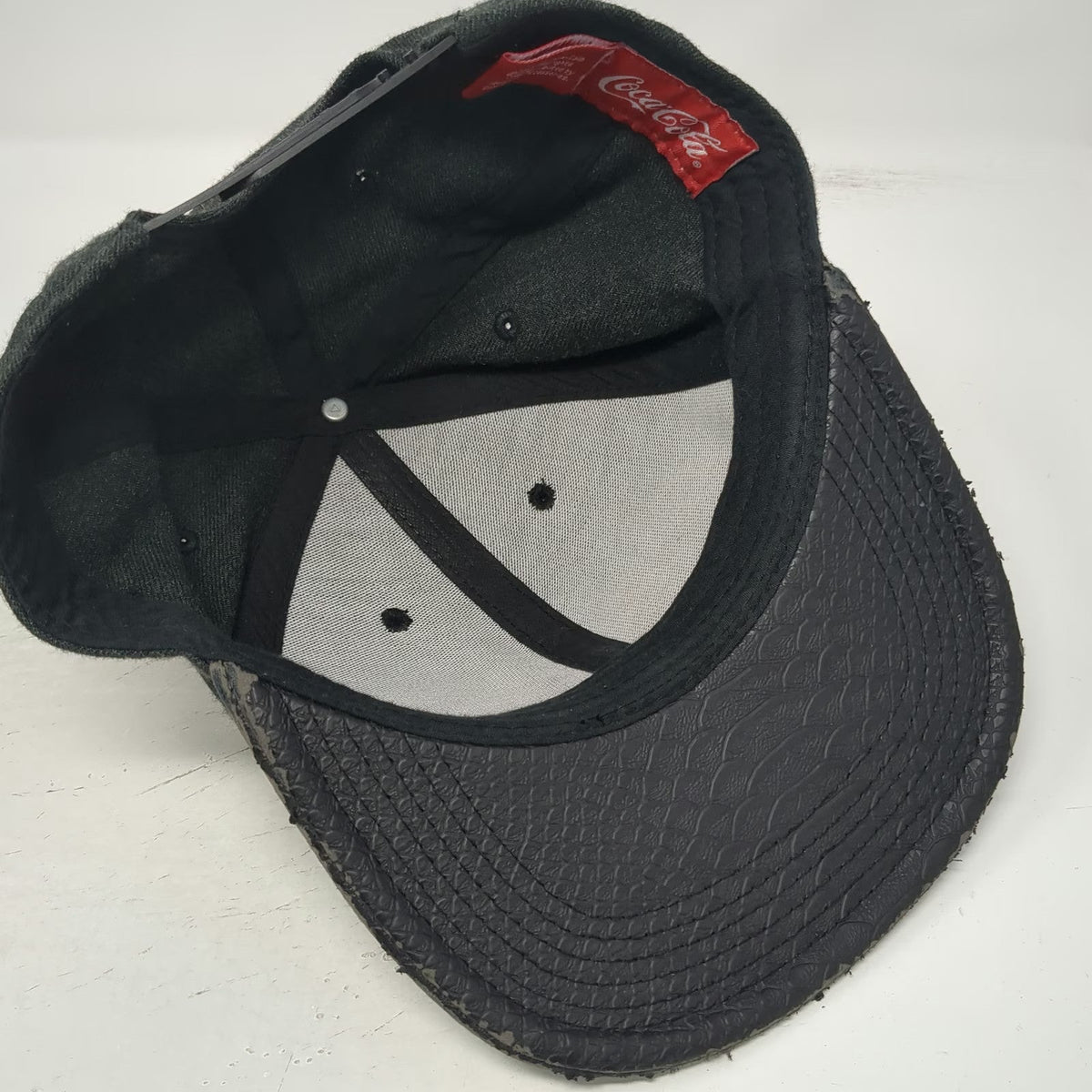 Coca-Cola Snapback Black One Size Textured Visor Red Logo Hat 3D Embroidery