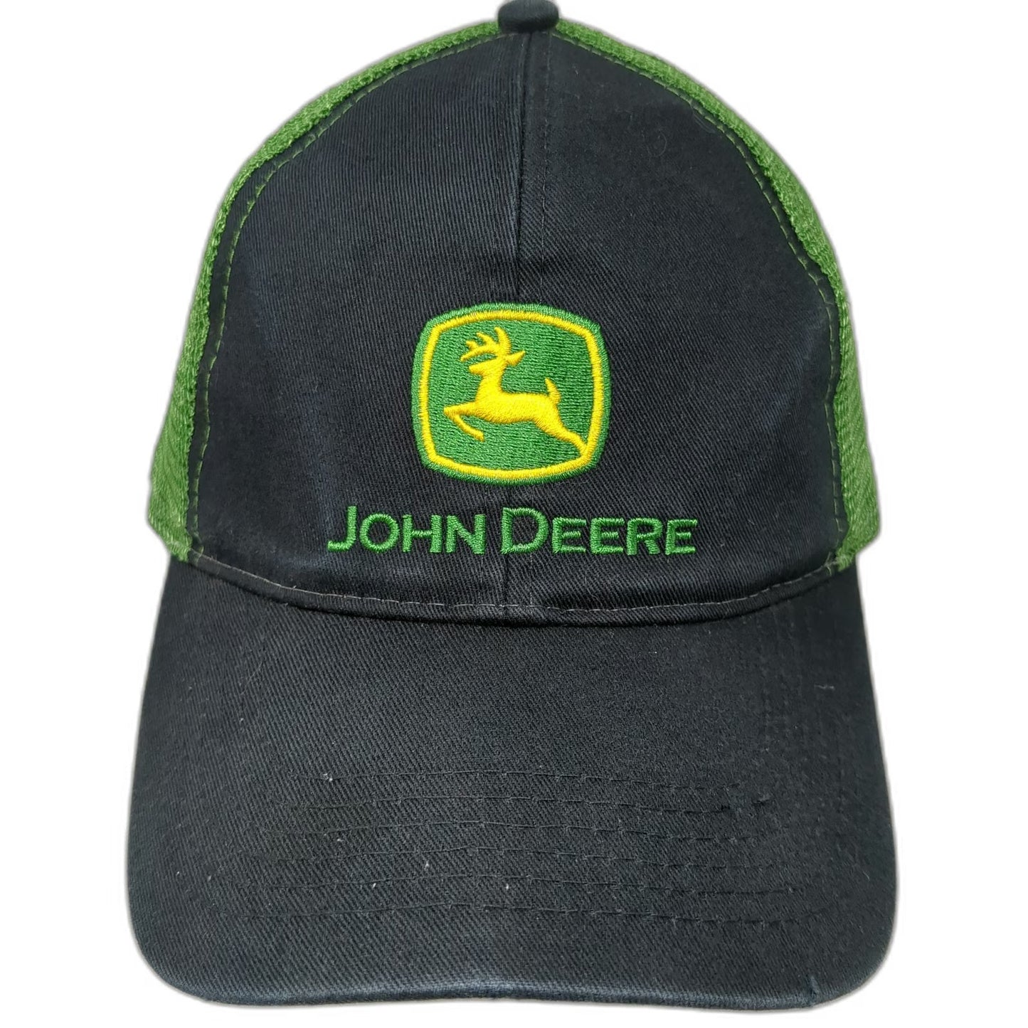 John Deere Trucker Hat Black Green One Size Snapback Mesh Logo Agriculture
