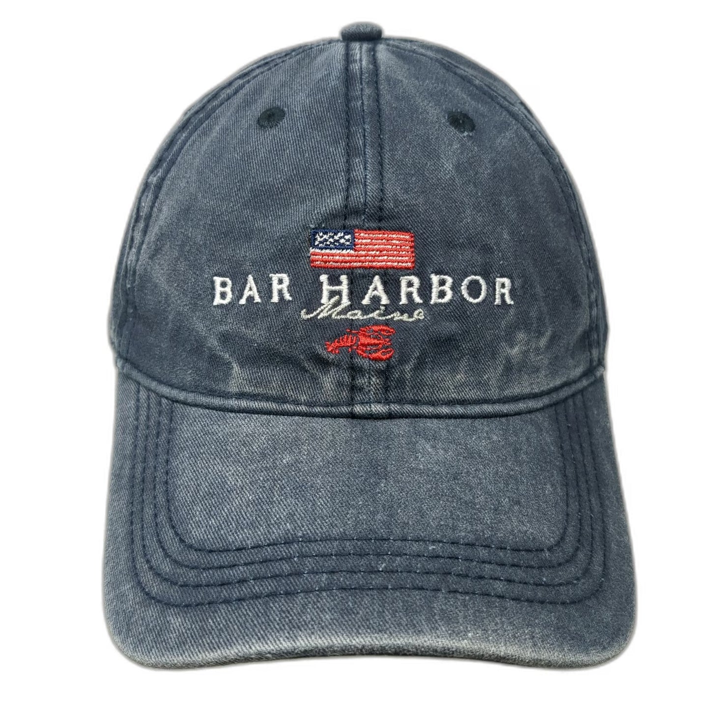 Mountain Baseball Cap Blue One Size Bar Harbor Maine Lobster American Flag Hat