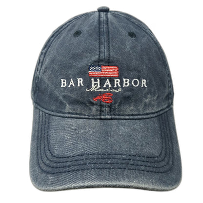 Mountain Baseball Cap Blue One Size Bar Harbor Maine Lobster American Flag Hat