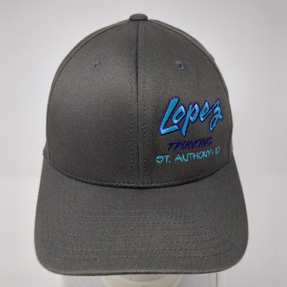 Lopez Trucking St. Anthony ID Fitted Hat Gray S/M Flexfit Embroidered