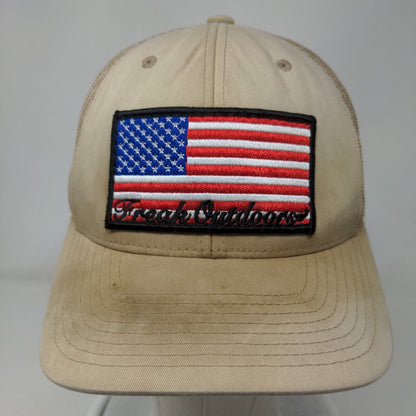 American Flag Freak Outdoors Snapback Mesh Back Trucker Hat Tan One Size