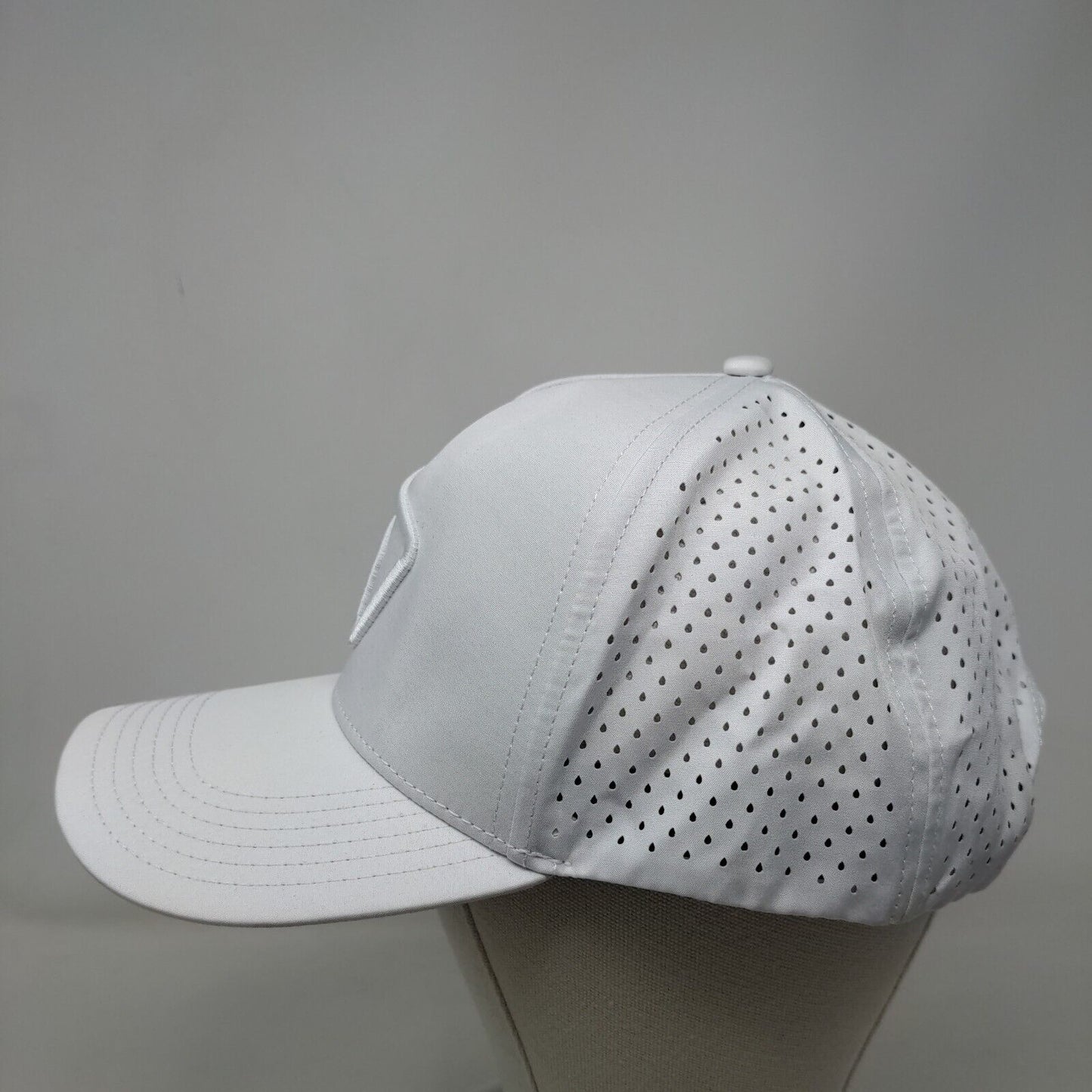 RepCard Snapback Hat White One Size Embroidered Logo Laser Cut