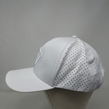 RepCard Snapback Hat White One Size Embroidered Logo Laser Cut