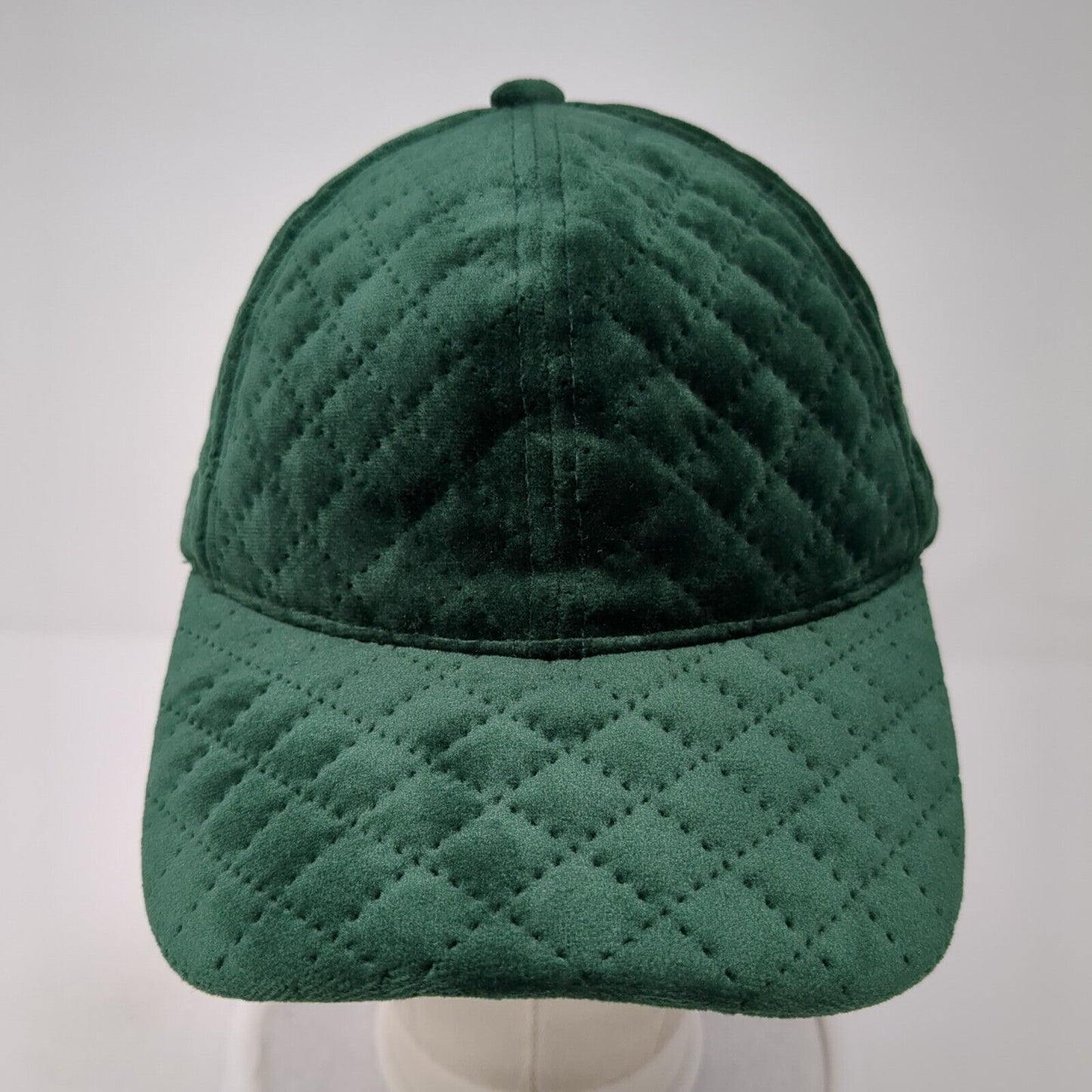 David And Young Strapback Hat Green One Size Velvet Diamond Quilted